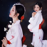 kimono japanese style traditional casual samurai women ladies geisha white haori yukata bowknot high quality trend loose clothes