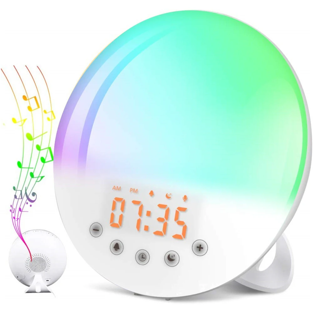 

Alarm Clock Wake Up Light Digital Snooze Nature Night Lamp Clock Sunrise Colorful Light With Nature Sounds FM Radios Xmas Gift