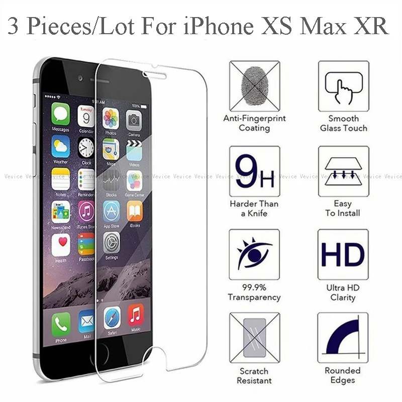 3 шт./партия для защиты экрана из закаленного стекла iPhone 6 S X SE 7 8 Plus 5 XS Max XR|Защитные