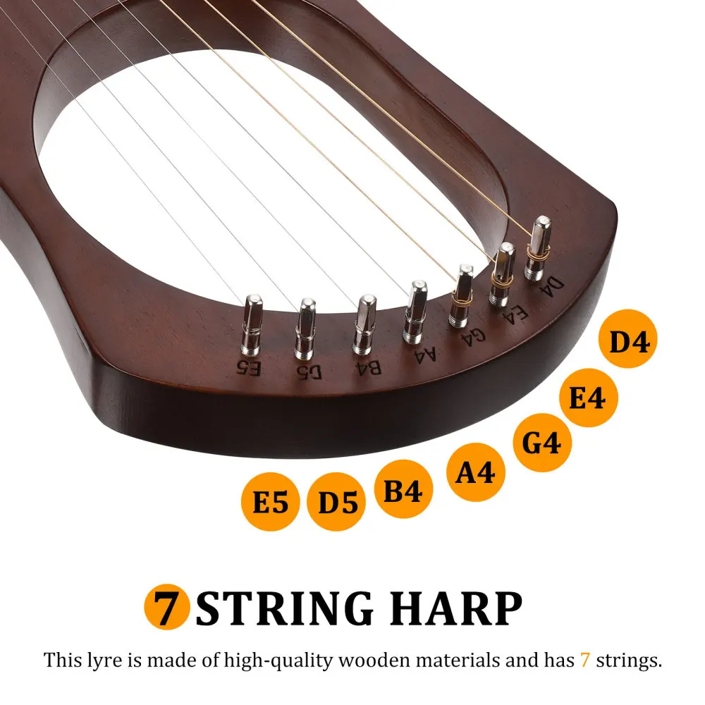 

1 Set Wooden Harp Retro Style Wood 7 Strings Lyre Harp String Instrument