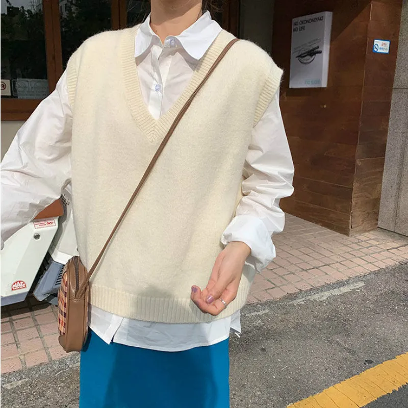 Жилет женский яркий вязаный в Корейском стиле мешковатый свитер без рукавов с