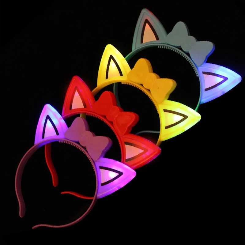 Светодиодные животные ободки с кошачьими ушками вечерние светильник мигающий