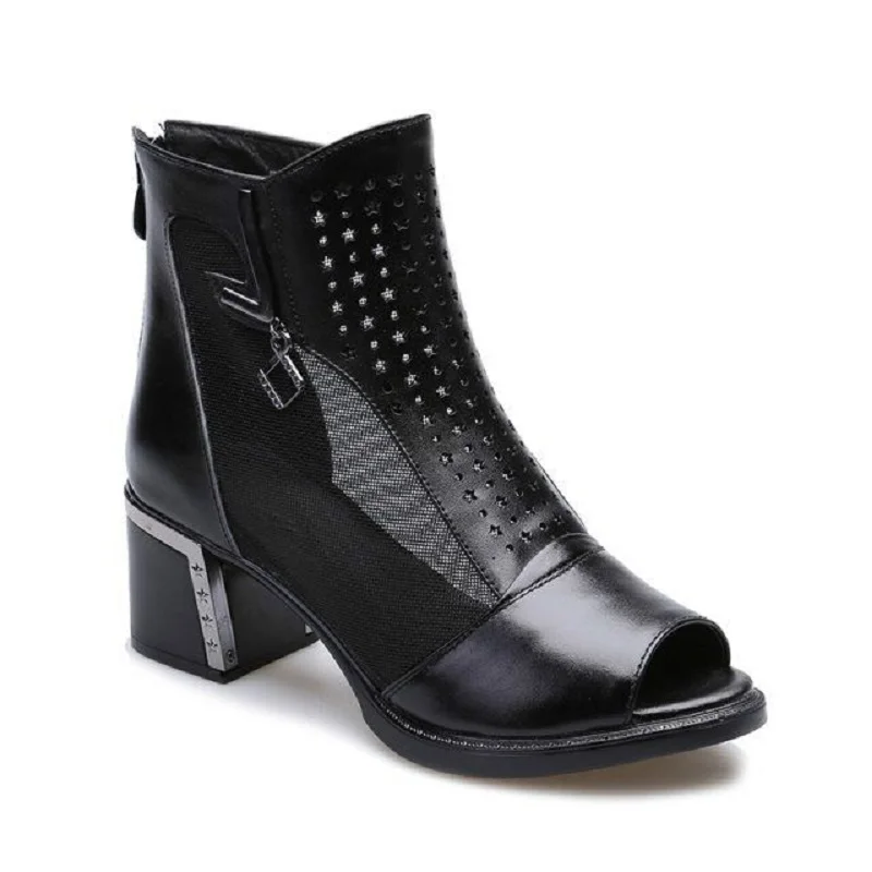 Новинка 2019 года летние женские босоножки из кожи с открытым носком и сеточный