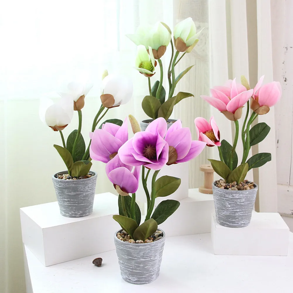 

1*Fake Flower Pot Artificial Height 35cm Magnolia Orchid Flower Plants In Pot Fake Home Wedding Party Decor