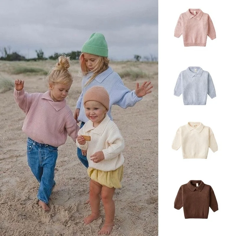 

In Stock Children's Solid Color Sweater 2021 Autumn and Winter SummerS Macaron Color Pullover Boy Girl Knitted Sweater