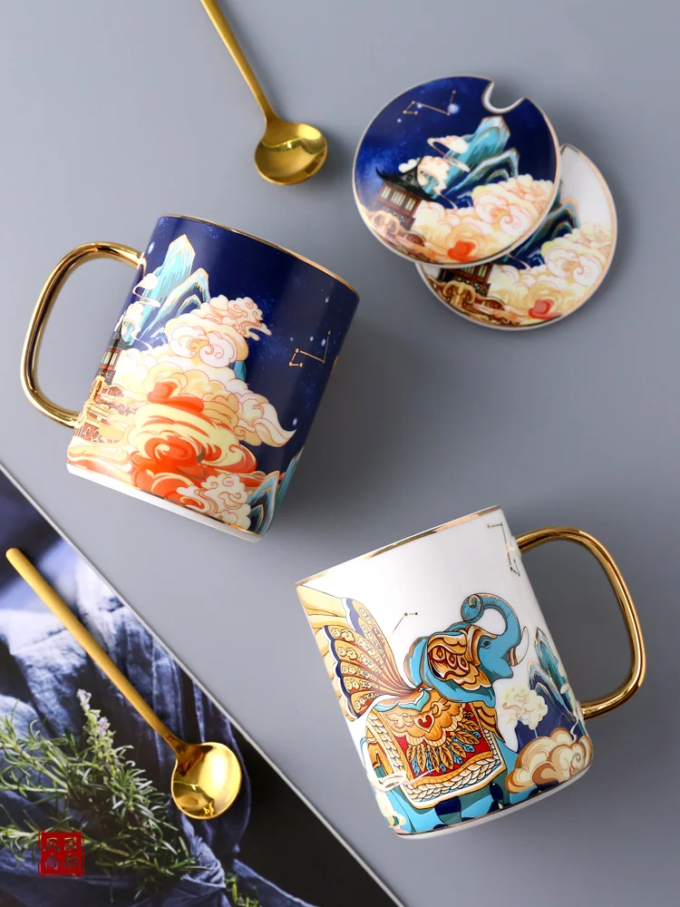 

Креативная индивидуальная кружка, бытовая керамическая чашка, чашка для воды для пары, Простая Офисная чашка с крышкой, ложка, чашка, чайная ...