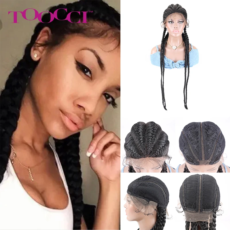 Toocci 4 Braid Wig Synthetic Lace Frontal Wigs High Quality Long Box Braids Lace Frontal Wig African Full Braided Lace Wig