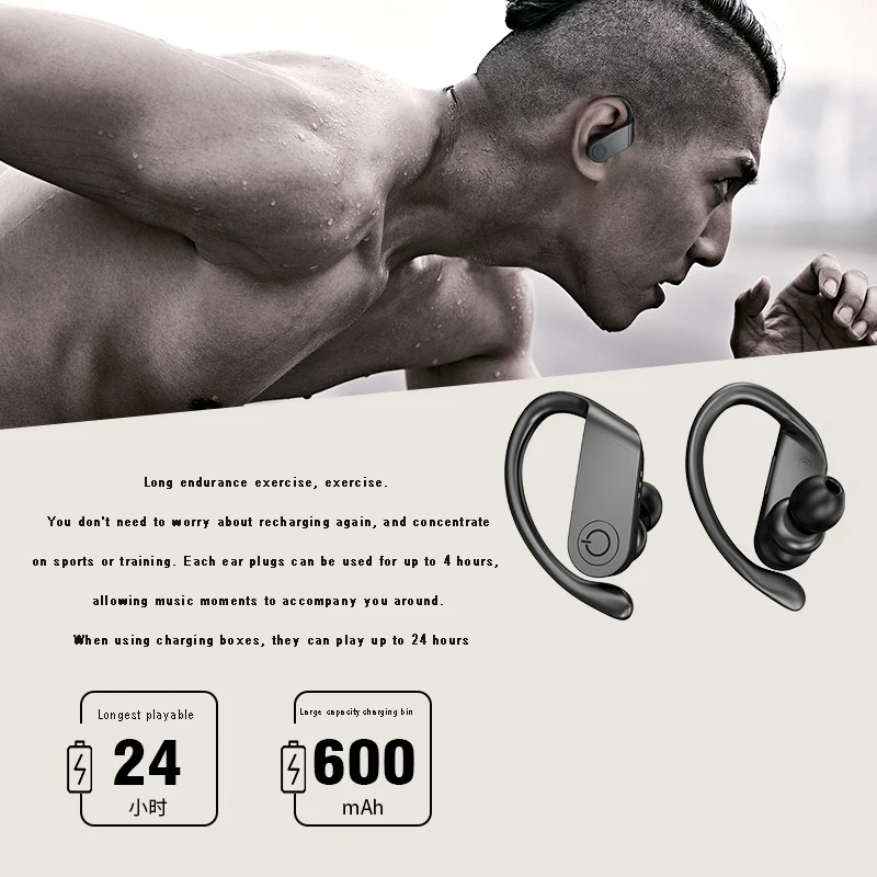 

POLVCDG Wireless Bluetooth Headset Double Ear Hanging in Ear Earplug Running Fitness Sports Super Long Endurance