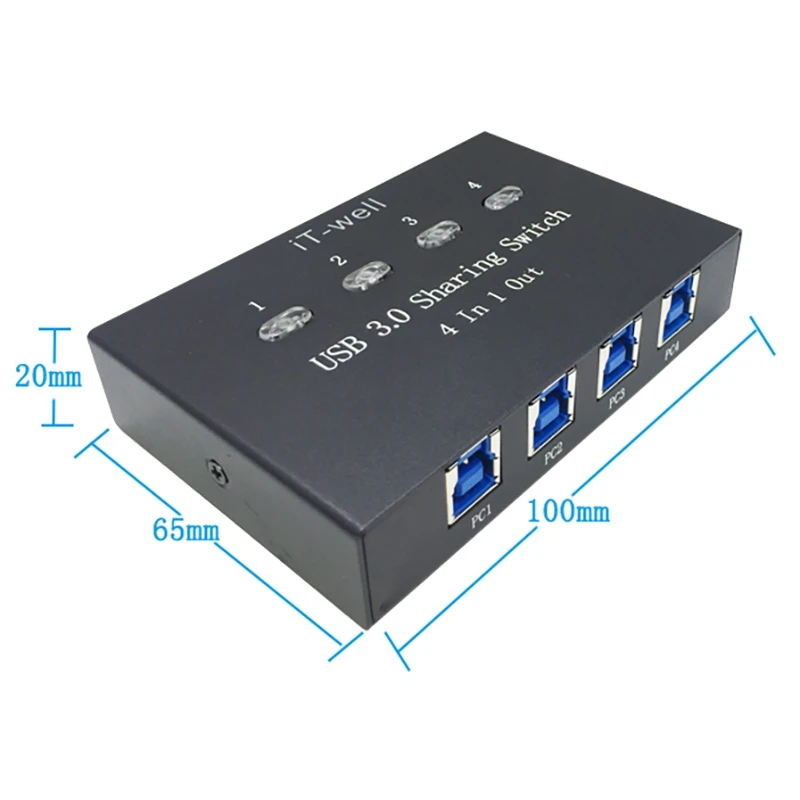 

IT-Well USB Printer Sharing Device, 4-Port Manual Drive-Free USB 3.0 Switch 4 in 1 Out Sharing Converter