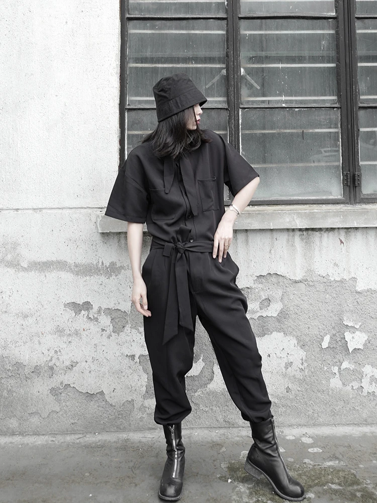 Женский Готический комбинезон в стиле Ямамото с коротким рукавом и открытой