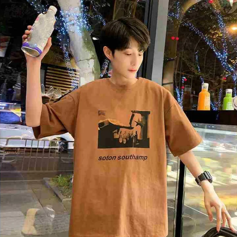 

Футболка мужская с коротким рукавом, свободная простая дышащая футболка в Корейском стиле, универсальная Повседневная Уличная одежда, лето