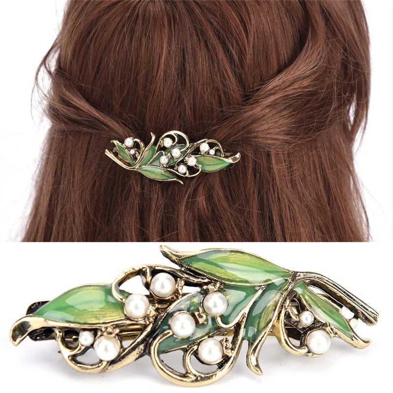 

Women's Vintage Hairpins Hair Clip Jewelry Accessories Zinc Alloy Ancient Bronze Plated Enamel Folwer Style And Pearls Headwear