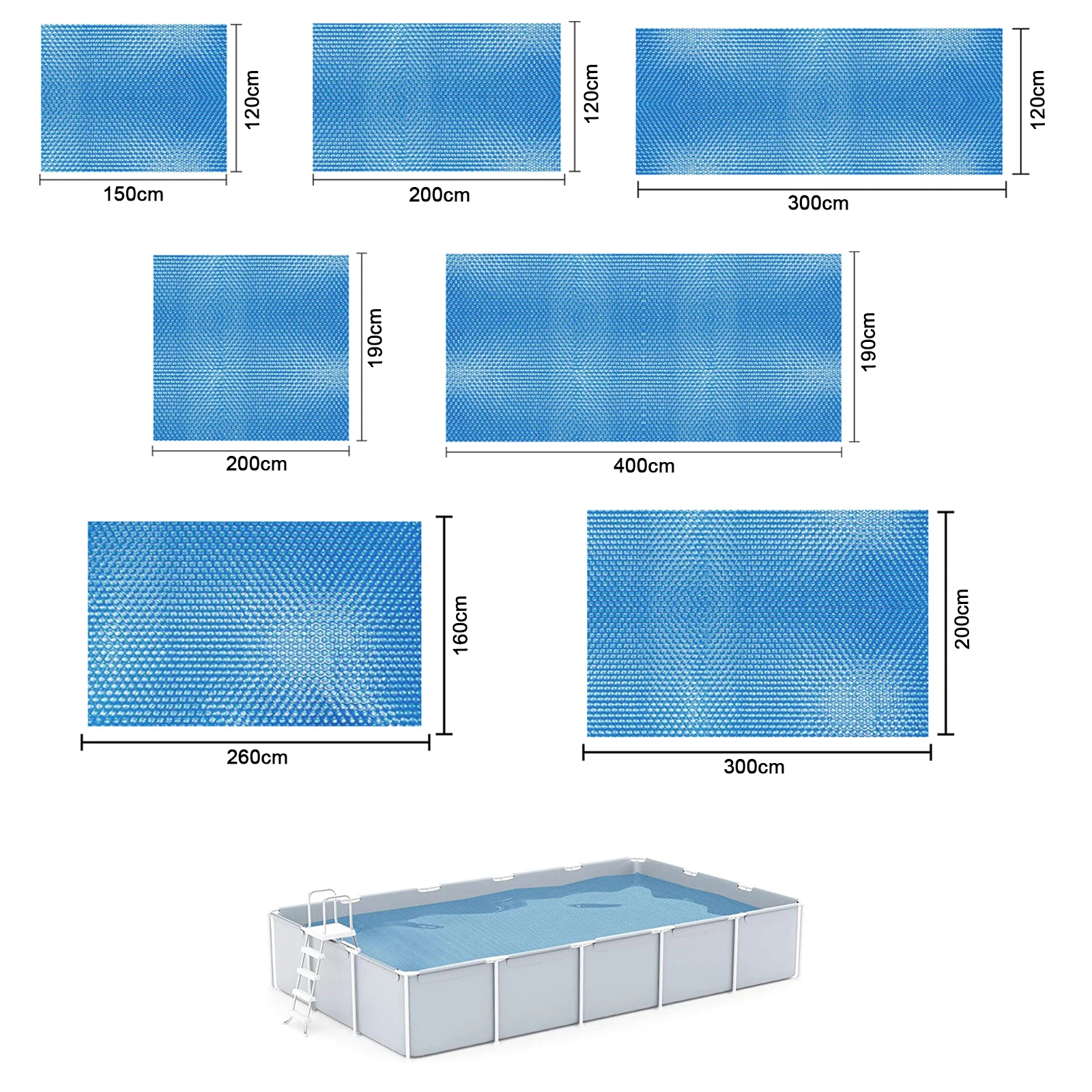 Крышка для бассейна прямоугольная/круглая на солнечной батарее летняя