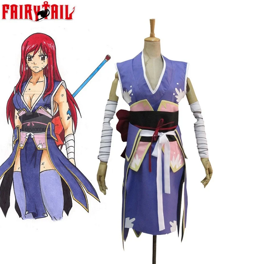 Anime Cos Fairy Tail Titania Erza Scarlet Forever Empress Armor Kimono Cosplay Costume Sets