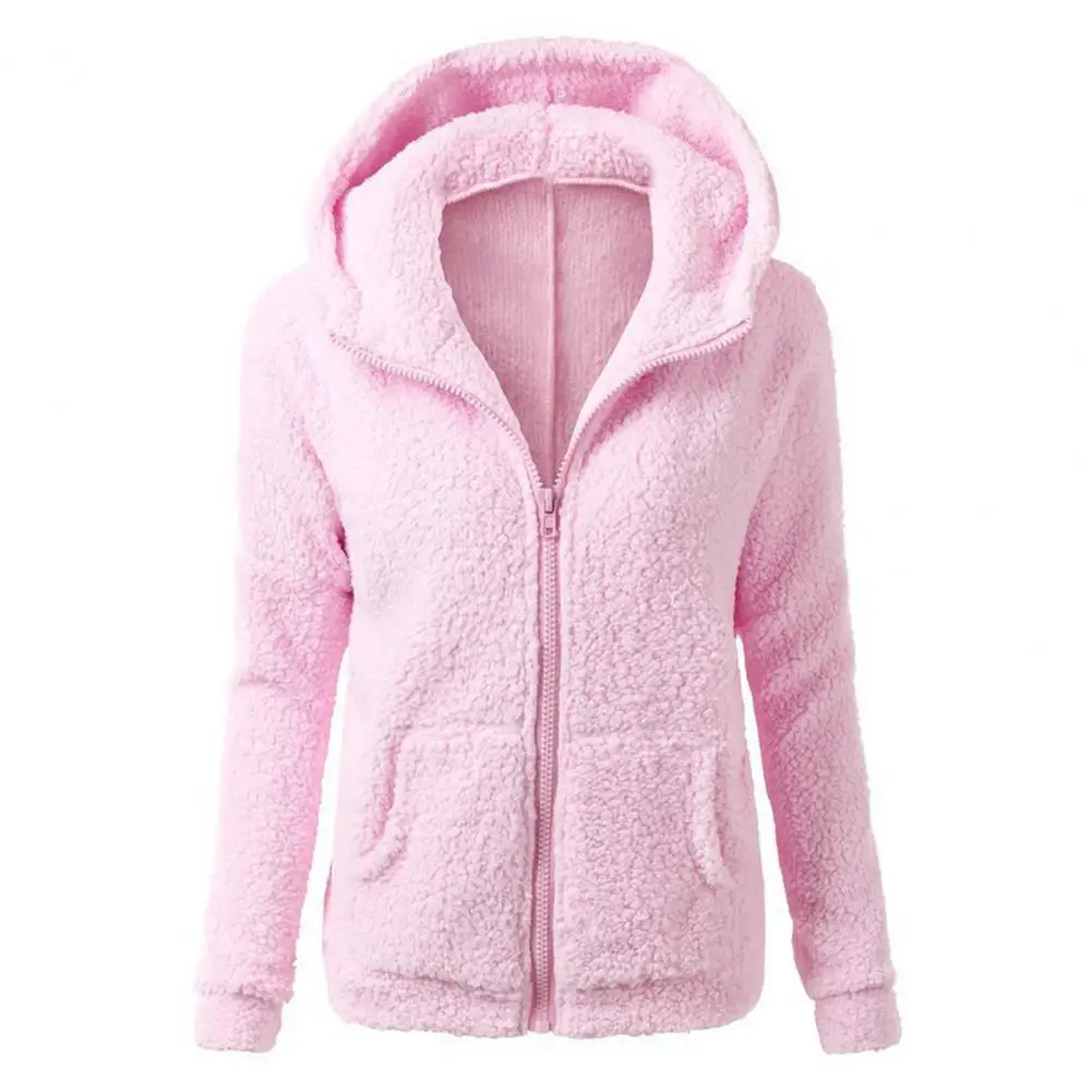

Hooded Women Coats Warm Plush Casual Girls Zipper Sweatshirt for Daily Wear