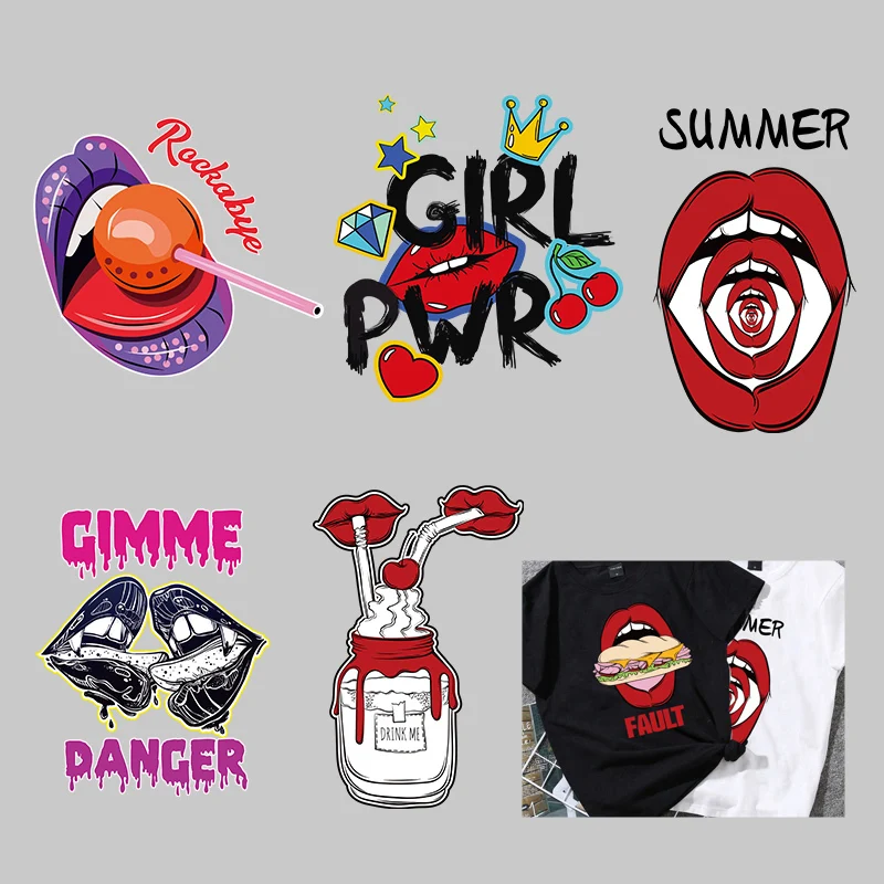 

Red Sex Lips Thermo Transfer Sticker On Clothes Decor Washable Iron On Patches For Clothing Fashion Girl T-shirt Applique