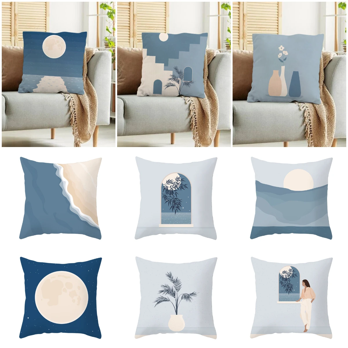 

Новый хипстерский скандинавский светильник-голубой чехол для подушки Современный абстрактный эстетический рисунок декоративные подушки ...