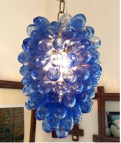 

Blue Colored Latest Design European Arabic Hand Blown Glass Bubble Chandelier Lighting