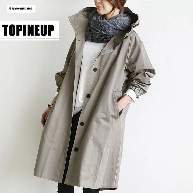 Женский тренчкот с капюшоном свободная верхняя одежда средней длины большие