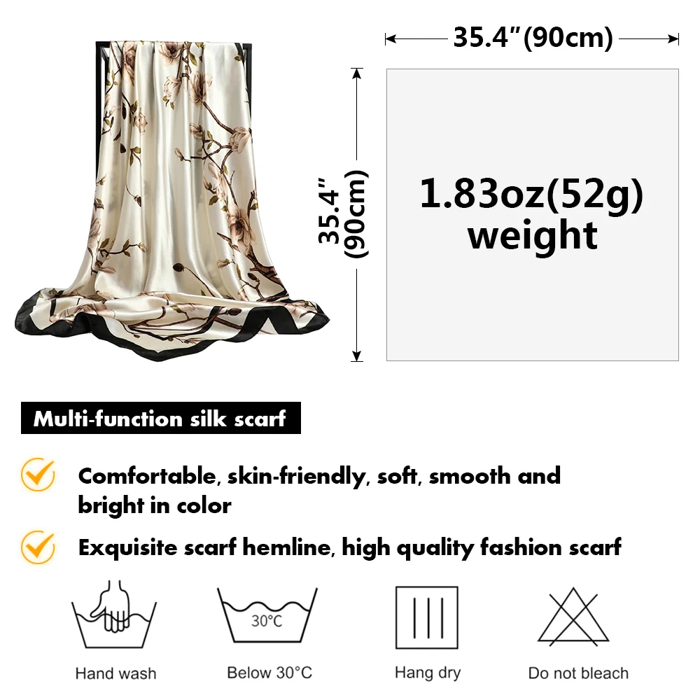 

Fashion Women Square Scarf 90*90cm print Silk Scarve Satin Shawl and Wraps Design Brand Neckerchief Hijab Female Foulard Pareo