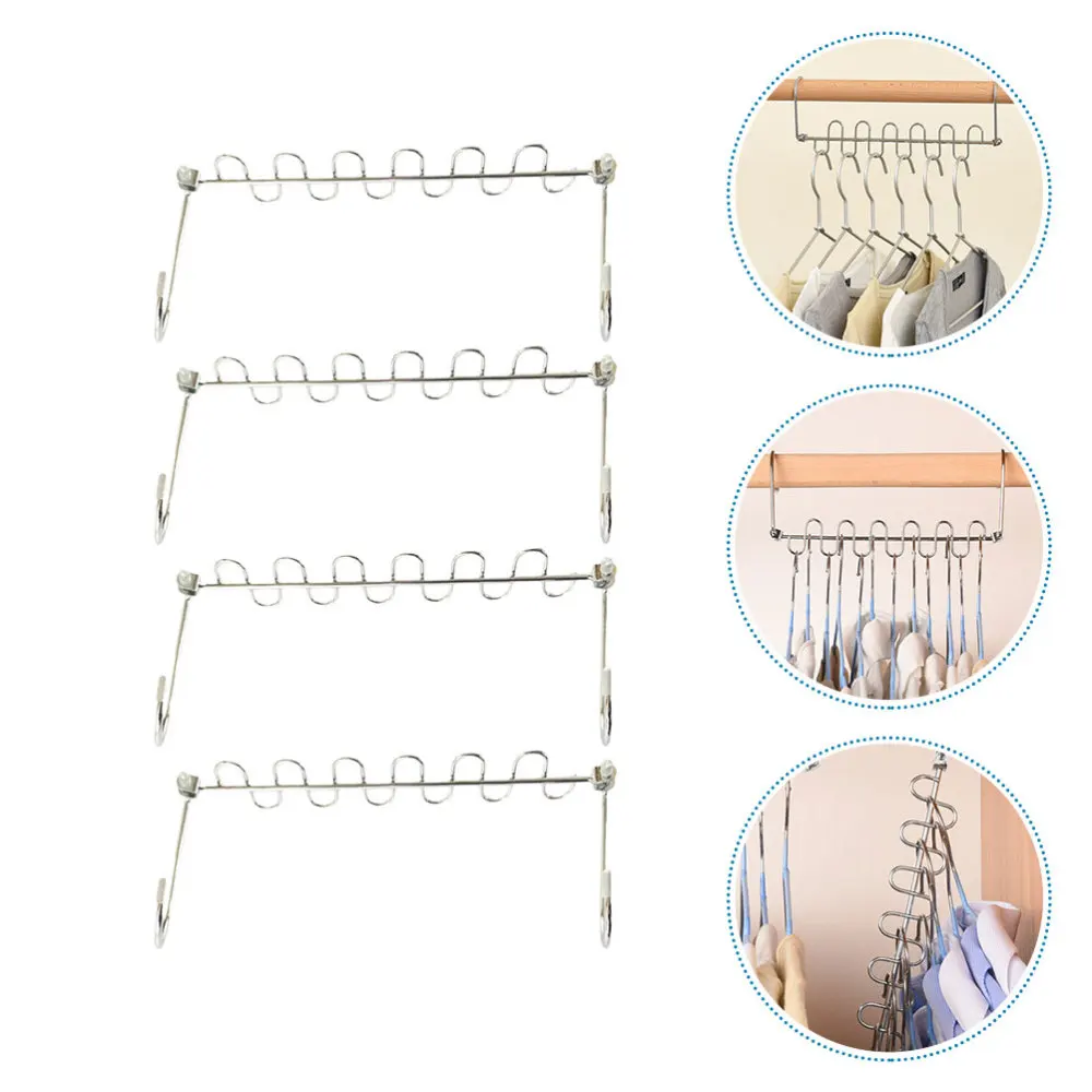 

4Pcs Seamless Household Costume Hanger Metal Clothes Hanger Storage Hook Silver