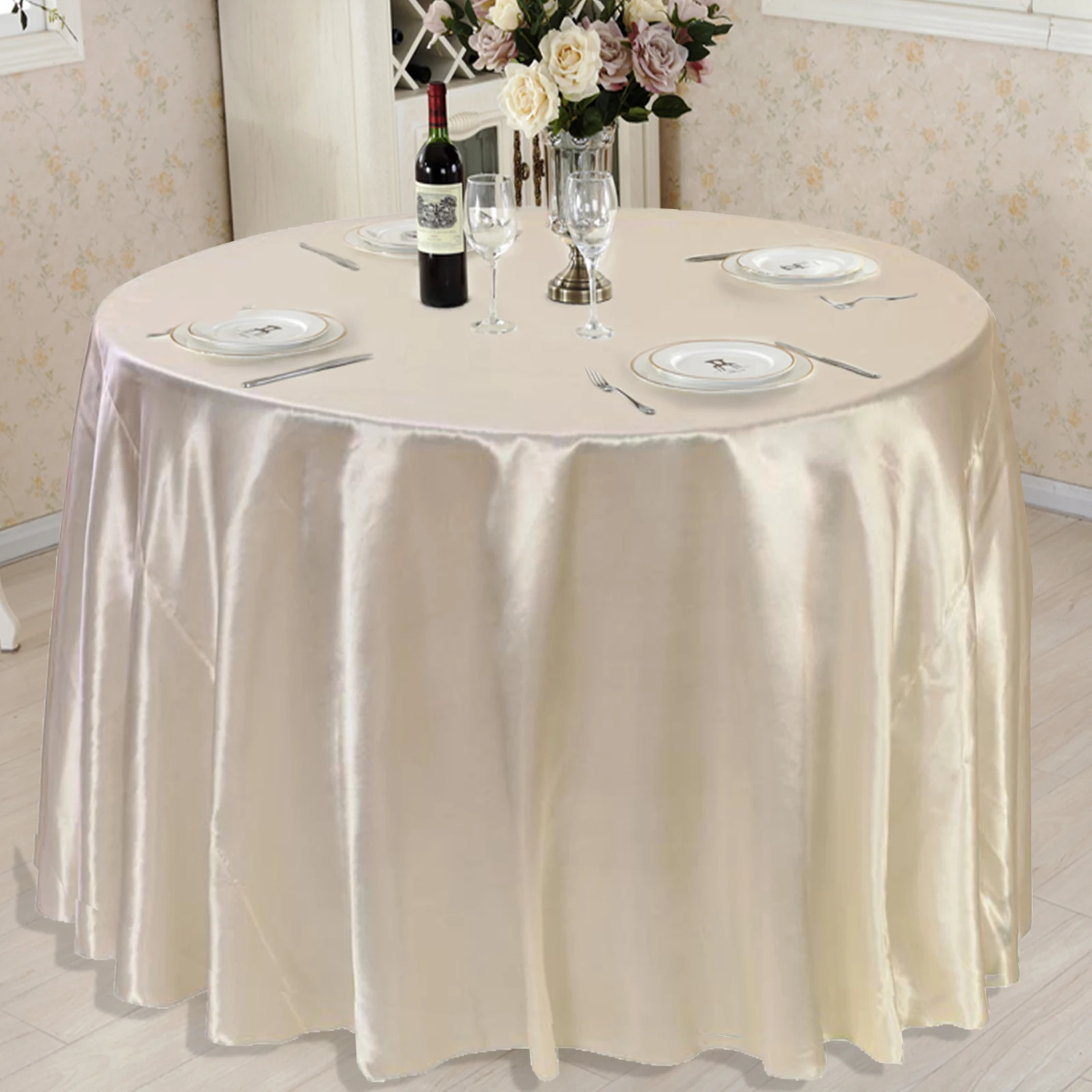 

Round Satin Tablecloth Table Overlay Banquet Dining Table Cover For Birthday Party Supplies Wedding Decoration Table Cloth 228cm
