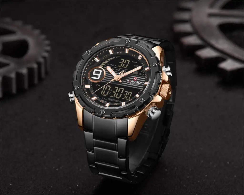 Часы наручные NAVIFORCE мужские с хронографом брендовые деловые аналоговые цифровые