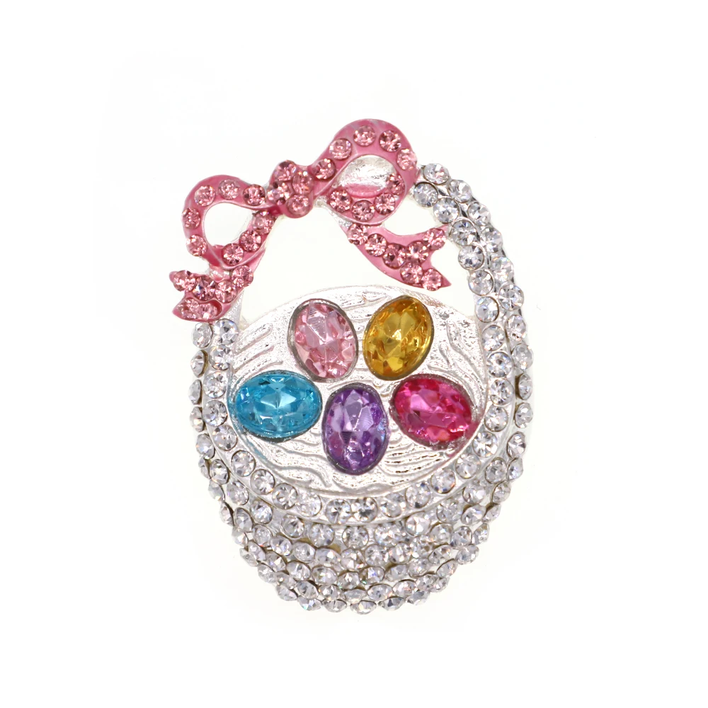 

50pcs/100pcs Rhinestone Acrylic Easter Basket Pink Ribbon Shape Brooch Pins for Gift