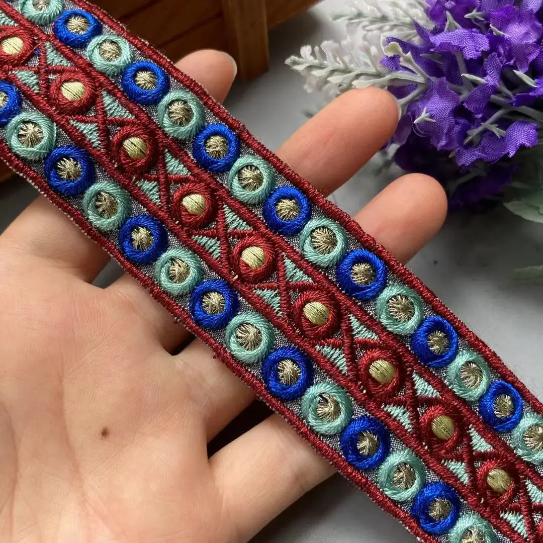 

2 Yards 38mm Circl Lace Trims Ribbon Sequins Embroideried Ethnic Webbing Tapes For Clothes Bag Shoes Decor Sewing Accessories