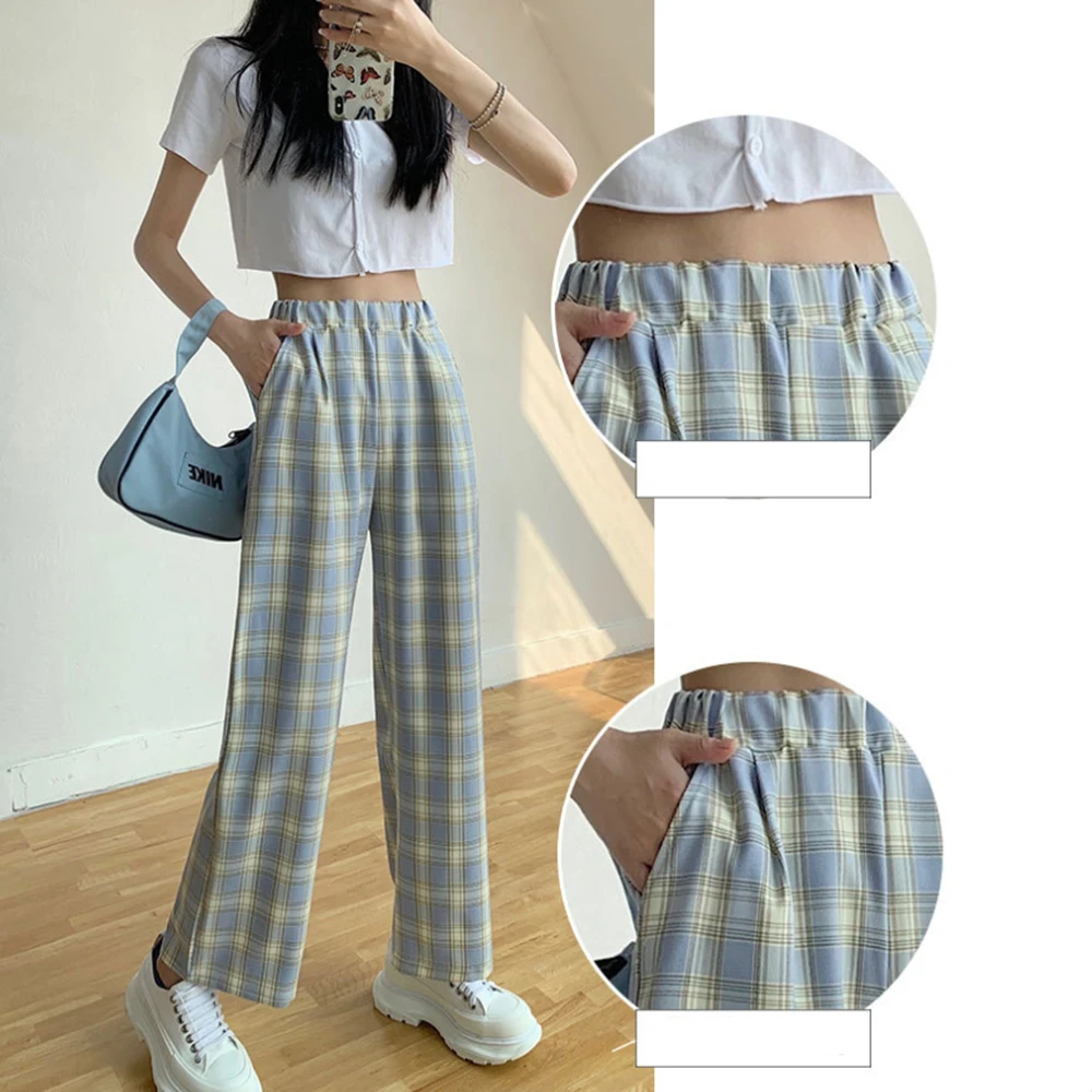 Клетчатые брюки в стиле Харадзюку женские оверсайз с широкими штанинами женская