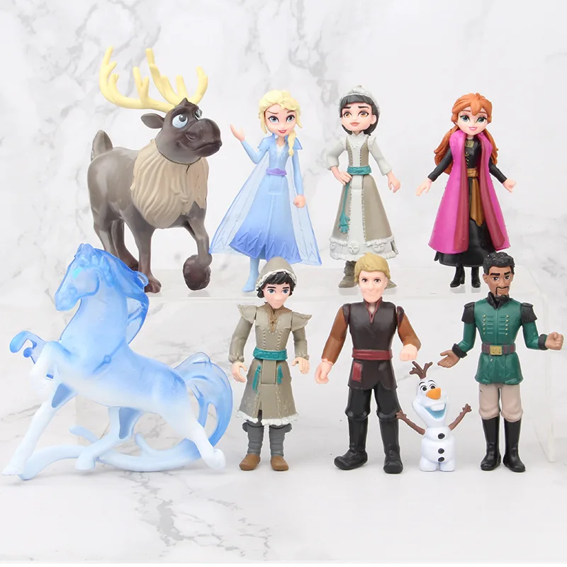 9pcs/set Disney Princess Elsa Anna Kristoff Sven Olaf PVC Action Figures Model Doll Collection Birthday Gift Toys