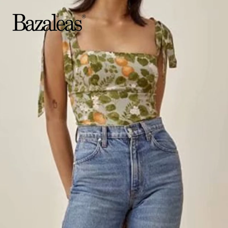 Магазин 2024 зеленый тонкий Топ траф с желтым лимонным принтом эластичная майка