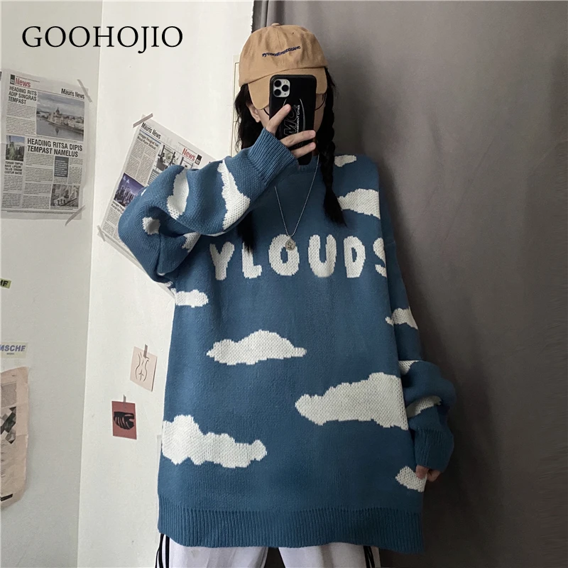 

GOOHOJIO 2021 New Spring Autumn Fashionable Sweaters Women Oversized Round Neck Women Sweater Loose All-match Pullover for Women