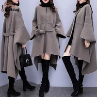 cotday 2020 new autumn winter plus size 3xl korea loose woolen cloth windbreaker overcoat women long over the knee cloak coat