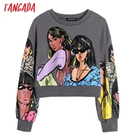 tangada 2021 women charater print crop sweatshirts oversize long sleeve loose pullovers female tops 4h09