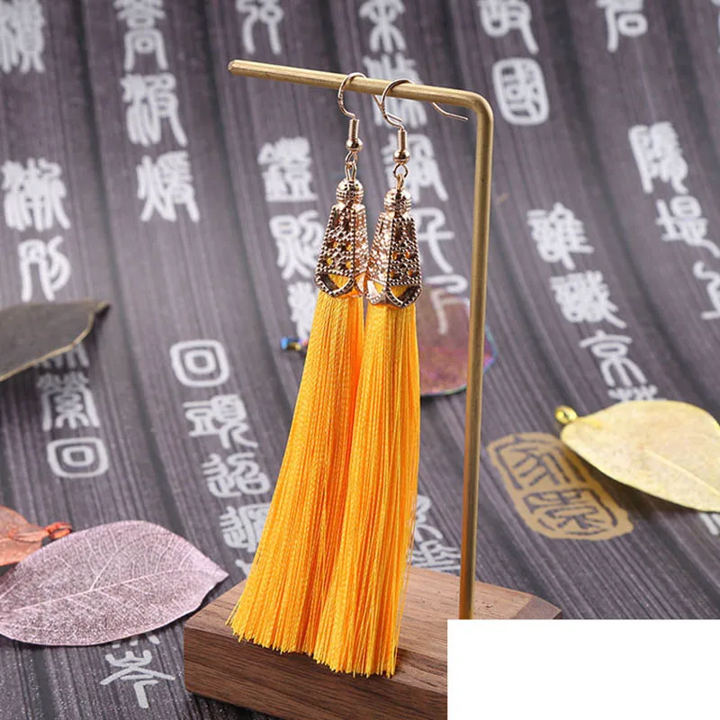 yellow Корейские модные темпераментные женские серьги с кисточками Популярные богемные длинные Ретро женские серьги Ювелирные изделия Подарки - Окраска металла: yellow