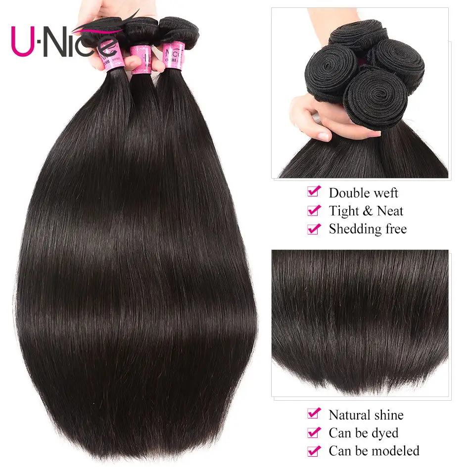 Unice Hair 13x6 Transparent Lace Frontal Closure With Bundles Brazilian Straight Hair Weave 3 pcs With Frontal Remy Hair