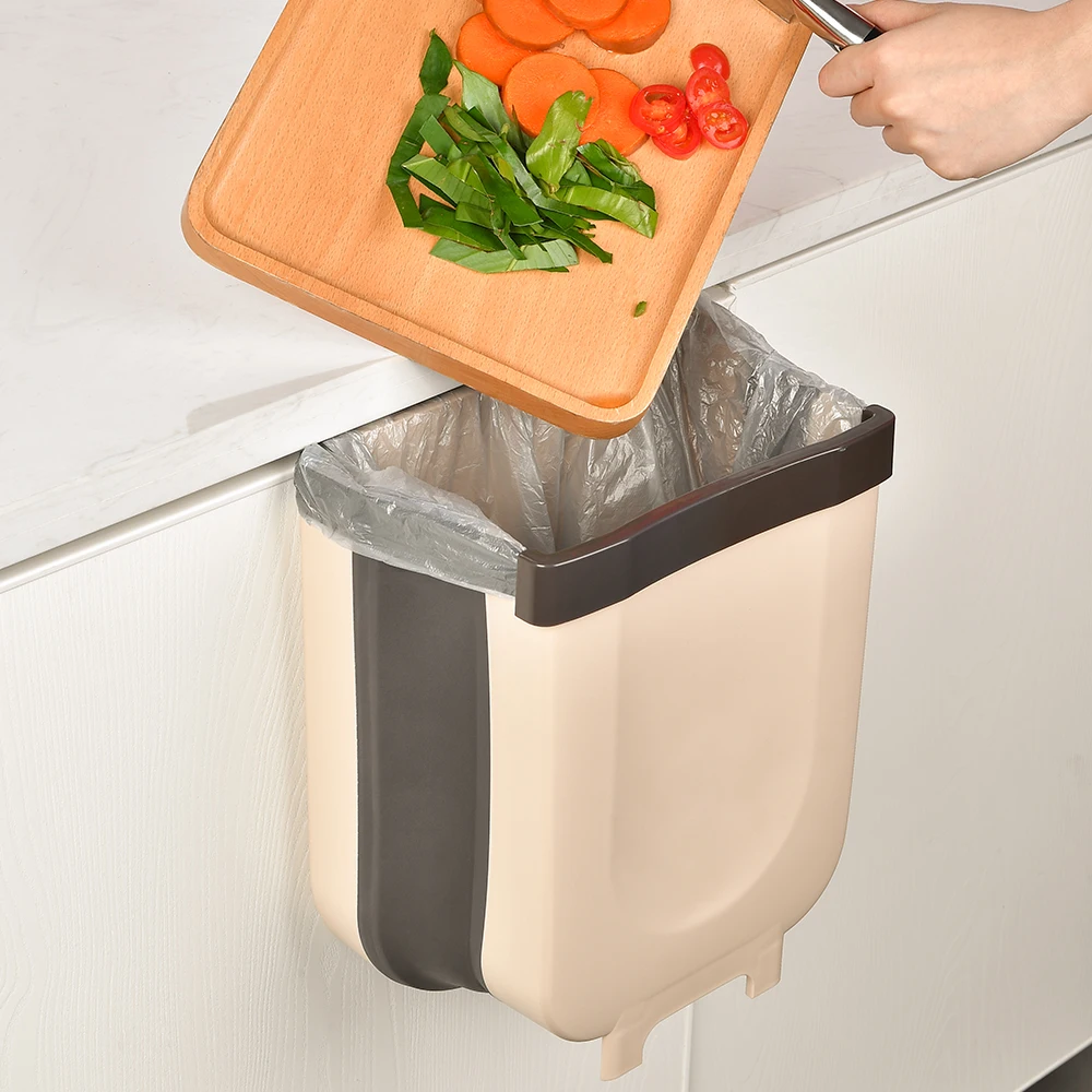 hanging trash can wall mounted folding kitchen cabinet door hanging waste bin poubelle de cuisine for kitchen bedroom rest room free global shipping