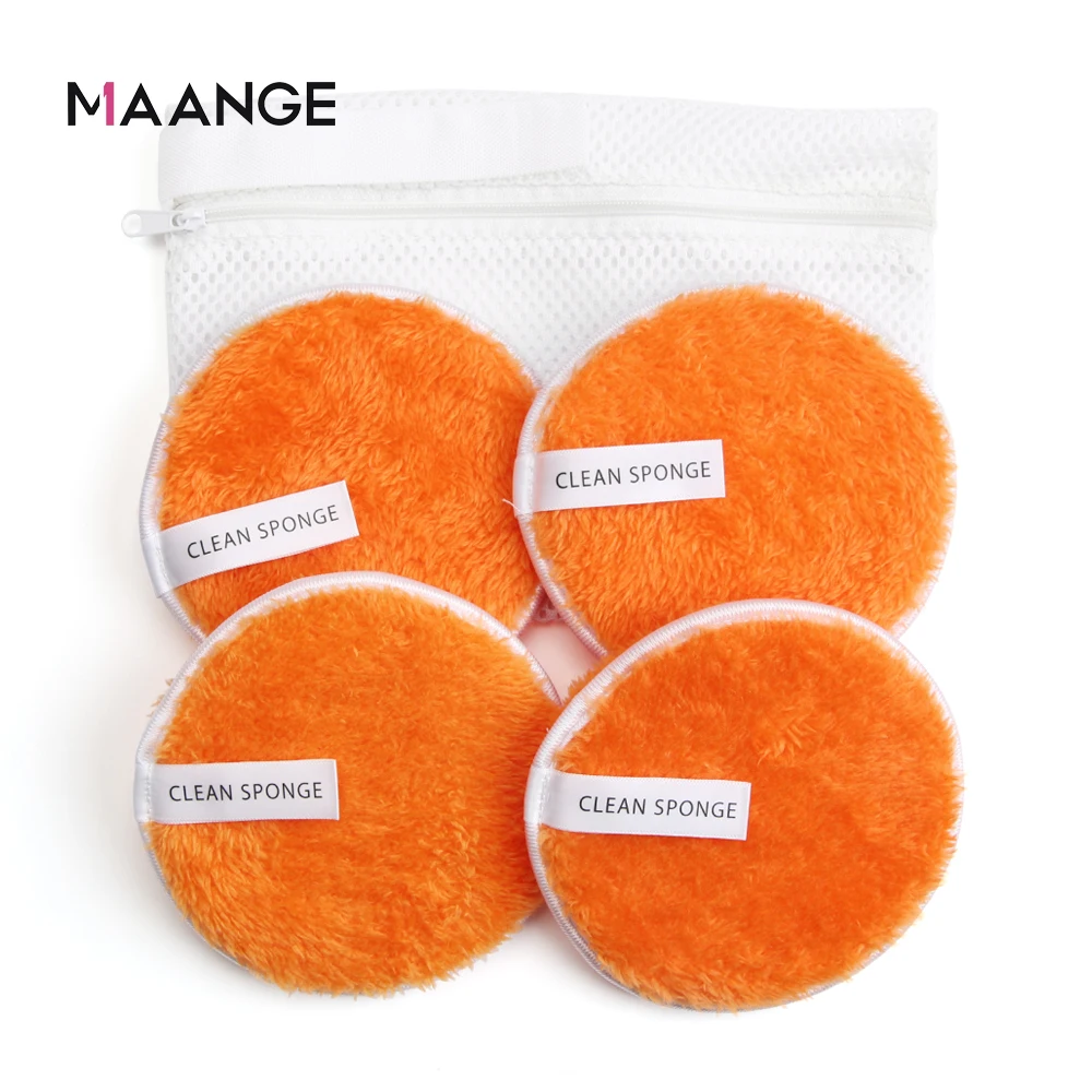 4Pcs Microfiber Makeup Remover Towel With Bag Face Plush Puff Reusable Cleansing Cloth Pads Natural Soft Cleaner Makeup Tools