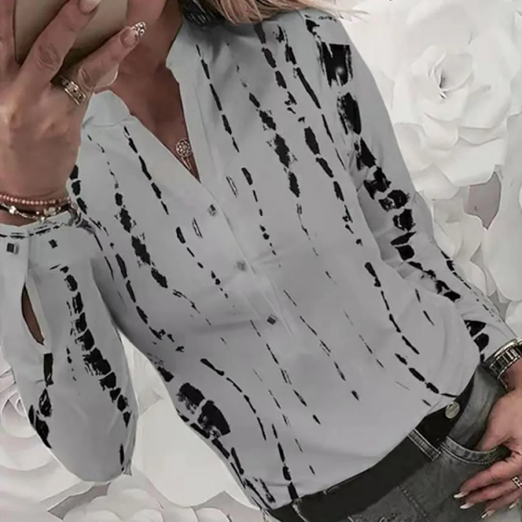 

Women's Shirts With Long Sleeves 2021 Fashion Women V Neck Printing Button Women's Shirts For Spring Tops Blouse