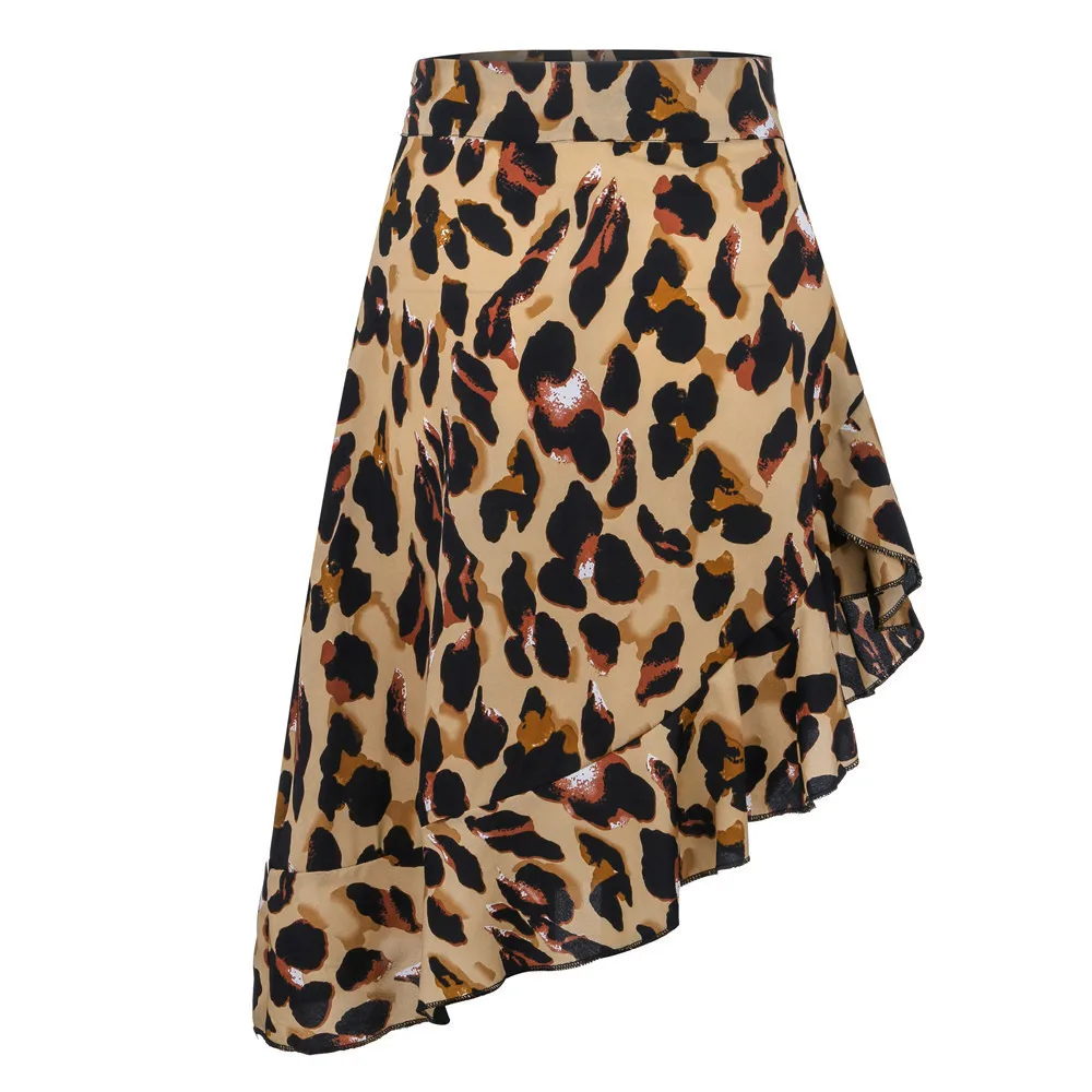 Модные женские юбки с оборками на талии леопардовые летние асимметричная юбка