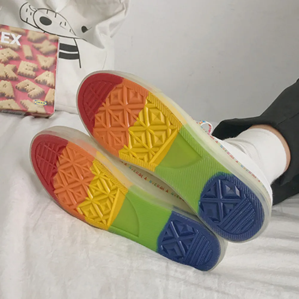 Прозрачная парусиновая обувь с радужной подошвой Новинка 2019 года студенческий