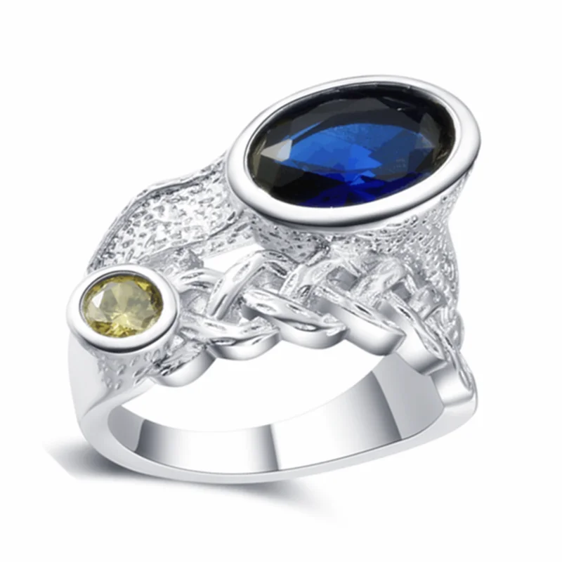 

Vintage fashion ring handmade old tree rattan blue crystal hand jewelry