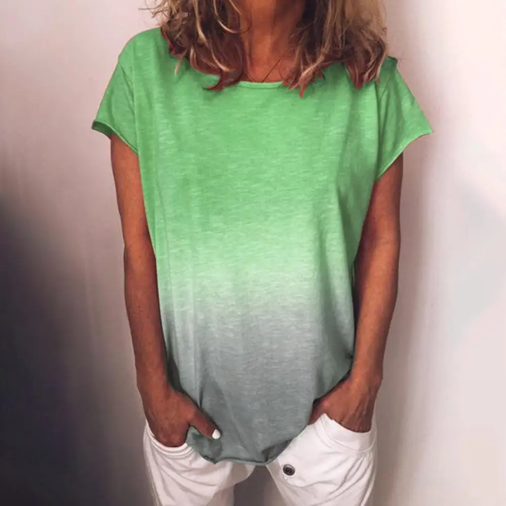 Женские рубашки градиент Цвет с коротким рукавом блуза Топ 2021 Летние