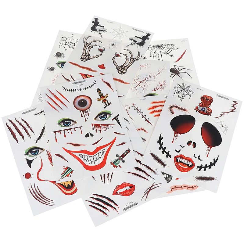 Хэллоуин лицевая наклейка тату макияж и террор паук маска со шрамом дизайн