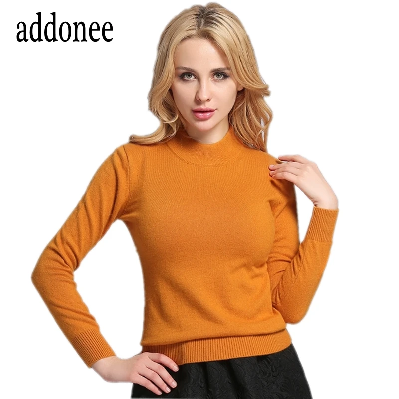 Свитер женский кашемировый с высоким воротником однотонный размера плюс |