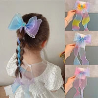 1pc fashion sweet print big barrette bow hairpins for girls popular hair clip sweet two layer chiffon hairgrip hair accessories