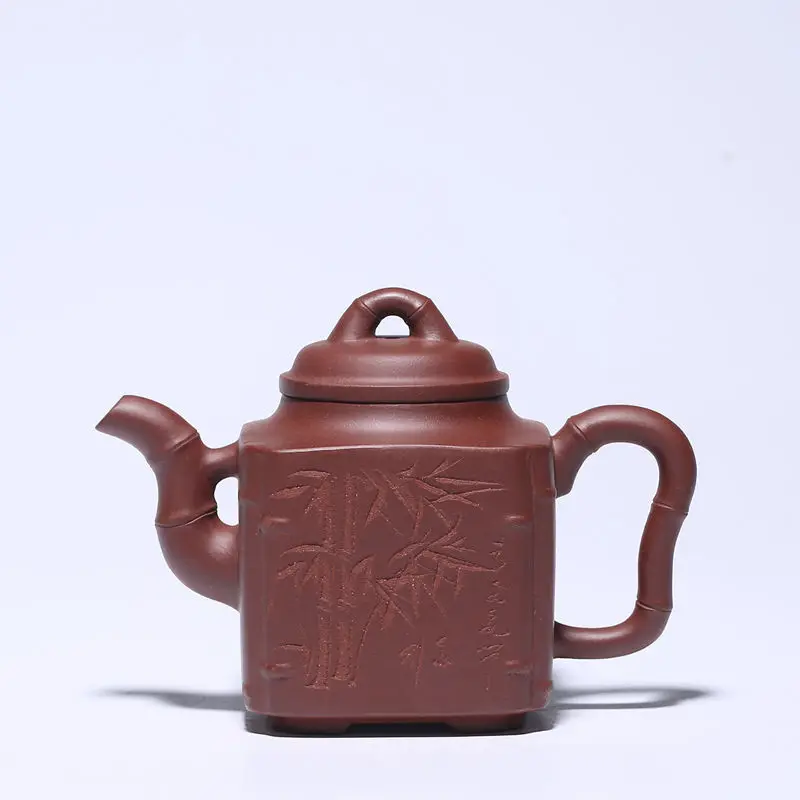 

Famous hand-made purple clay teapot Wu Jianqiang carved teapot exquisite packaging sifangjun bamboo teapot