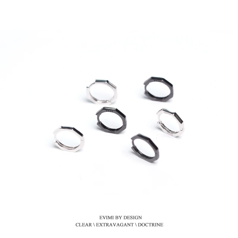 Серьги-кольца из 100% серебра 925 пробы черно-белые восьмиугольные универсальные