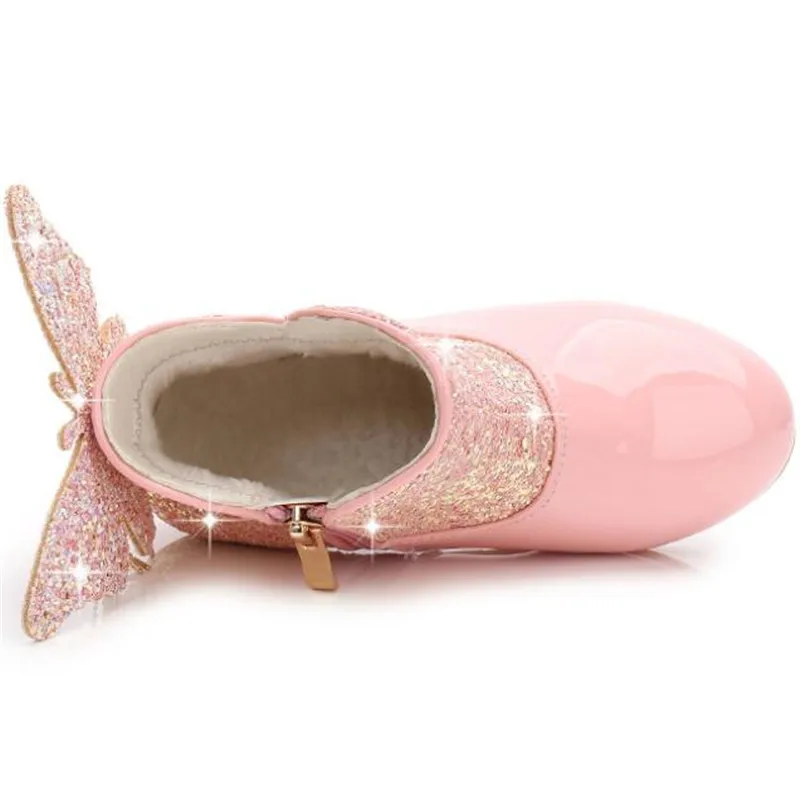 Кожаные ботинки для девочек Бархатные хлопковые блестящие Теплые ботильоны